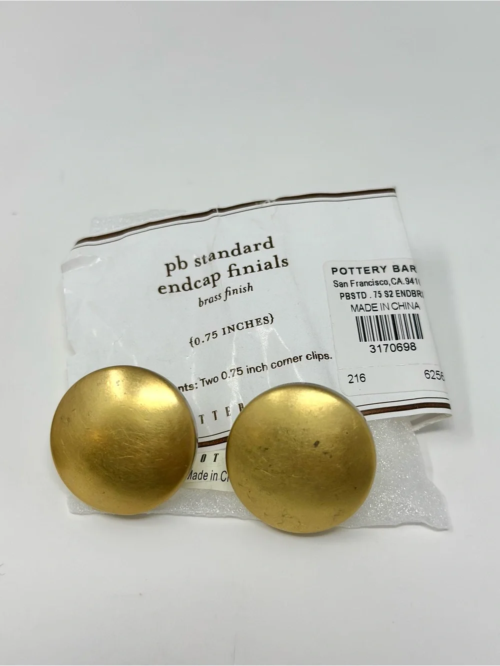 Pottery Barn Standard End Cap Finials Brass Finish .75